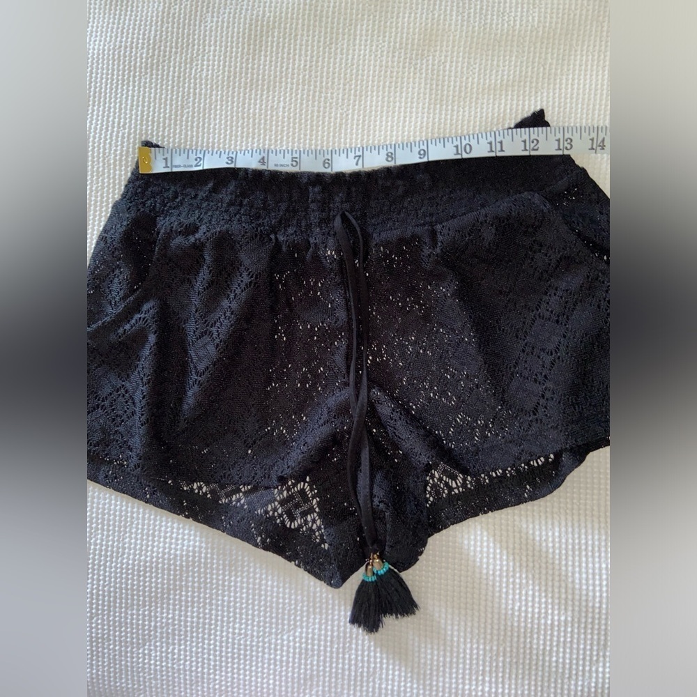 La Vie en Rose AQUA swimsuit coverup black lace shorts size Medium‎ - Picture 7 of 13